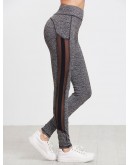 Marled Knit Mesh Panel Leggings