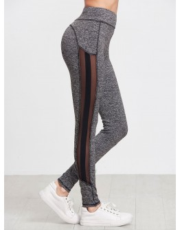 Marled Knit Mesh Panel Leggings