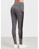 Marled Knit Mesh Panel Leggings