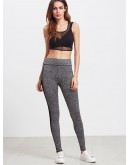 Marled Knit Mesh Panel Leggings