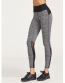 Contrast Marled Knit Mesh Insert Leggings