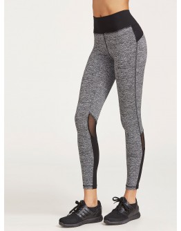 Contrast Marled Knit Mesh Insert Leggings