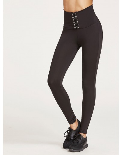 Lace Up Wide Waistband Leggings