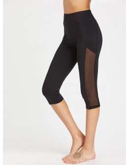 Wide Waistband Mesh Panel Crop Leggings