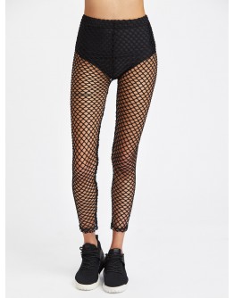 Elastic Waist Fishnet Leggings