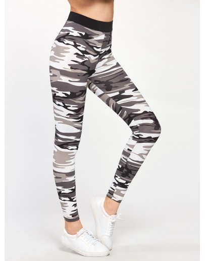 Contrast Waist Camo Leggings