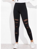 Ripped Front Mesh Insert Leggings