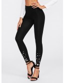 Pearl And Rhinestone Embellished Leggings