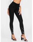 Pearl And Rhinestone Embellished Leggings