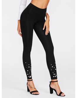 Pearl And Rhinestone Embellished Leggings