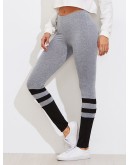 Two Tone Striped Marled Knit Leggings