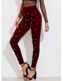 Pearl Detail Velvet Leggings