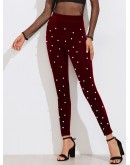 Pearl Detail Velvet Leggings