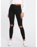 Knee Cutout Embroidered Mesh Insert Leggings