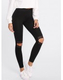 Knee Cutout Embroidered Mesh Insert Leggings