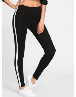 Grommet Detail Contrast Panel Leggings