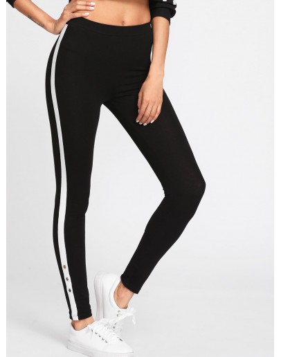 Grommet Detail Contrast Panel Leggings