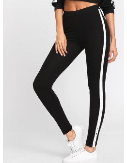 Grommet Detail Contrast Panel Leggings