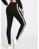 Grommet Detail Contrast Panel Leggings