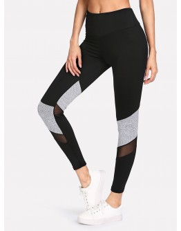 Contrast Marled Mesh Insert Leggings