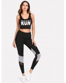 Contrast Marled Mesh Insert Leggings