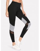 Contrast Marled Mesh Insert Leggings