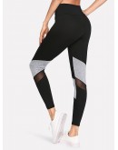 Contrast Marled Mesh Insert Leggings