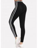 Letter Print Waist Striped Side Leggings