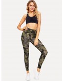 Camo Print Striped Tape Side Leggings