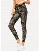 Camo Print Striped Tape Side Leggings