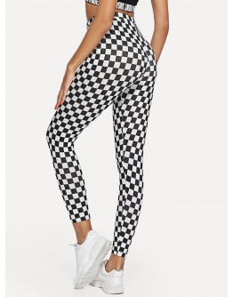 High Waist Plaid Skinny Leggings