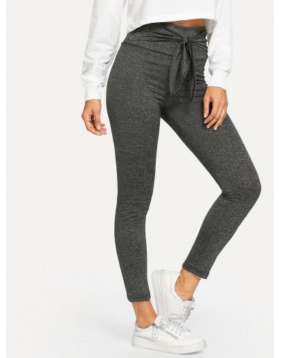 Knot Waist Solid Skinny Leggings