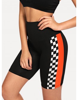 Color Block Plaid Cycling Shorts