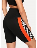 Color Block Plaid Cycling Shorts