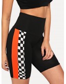 Color Block Plaid Cycling Shorts