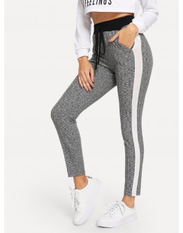 Contrast Side Seam Plaid Leggings