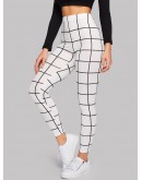 High Waist Grid Skinny Leggings