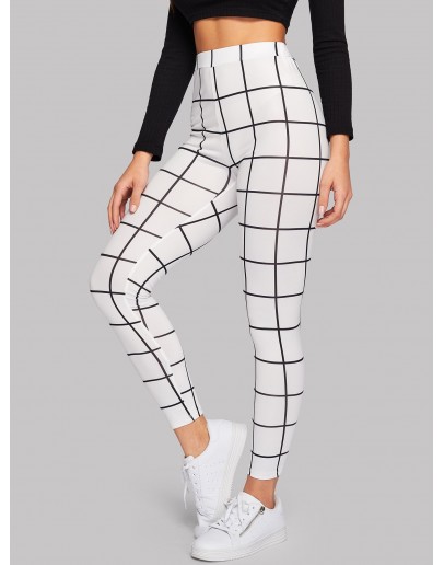 High Waist Grid Skinny Leggings