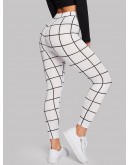 High Waist Grid Skinny Leggings