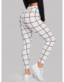 High Waist Grid Skinny Leggings