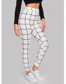 High Waist Grid Skinny Leggings