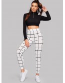 High Waist Grid Skinny Leggings