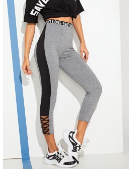 Letter Tape Lace-up Leggings