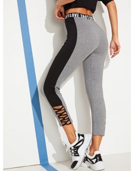 Letter Tape Lace-up Leggings