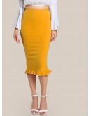 Split Ruffle Hem Pencil Skirt