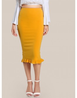 Split Ruffle Hem Pencil Skirt