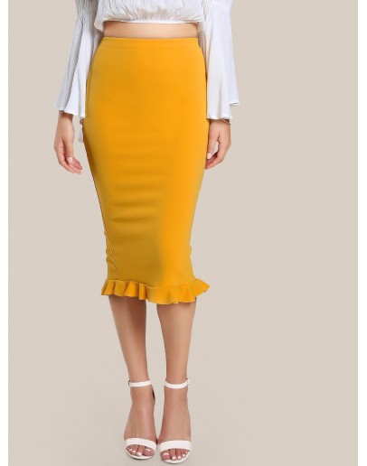 Split Ruffle Hem Pencil Skirt