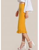 Split Ruffle Hem Pencil Skirt