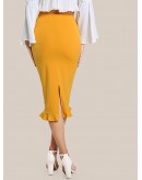 Split Ruffle Hem Pencil Skirt