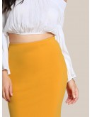 Split Ruffle Hem Pencil Skirt